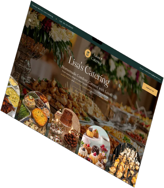 Lisa's Catering website on a laptop